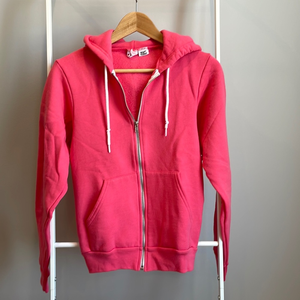 Barbie Pink American Apparel Fleece Zip-up Hoodie Sweatshirt - XS - Pockets